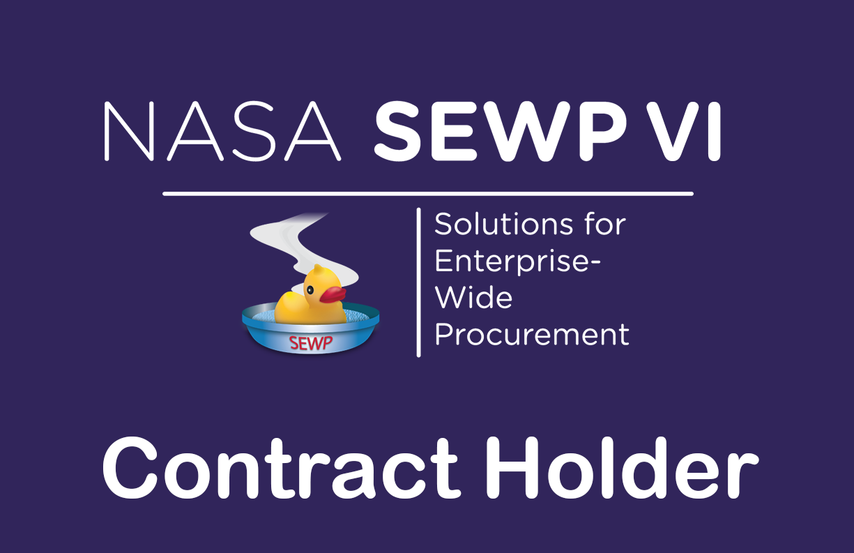 NASA SEWP VI Contractor Holder graphic. The image includes the NASA SEWP VI logo, a yellow rubber duck in a blue basin labeled “SEWP,” and the words “Solutions for Enterprise-Wide Procurement” above the large text “Contract Holder.”